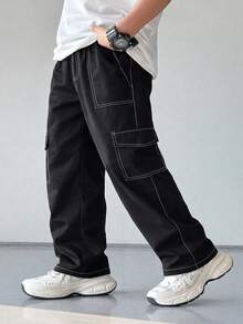 1pc Young BoyTrendy Streetwear Style Straight Leg Cargo Pants With Decorative Seam And Multi-Pockets Design - Black - View 6