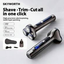 SKYWORTH Creatives S5 男士电动剃须刀套装：3 刀头旋转式剃须刀，高速静音马达，自磨刀片，含鼻毛修剪器，快速充电，二合一理容套装（2025 新款） - 彩色 - 查看 9