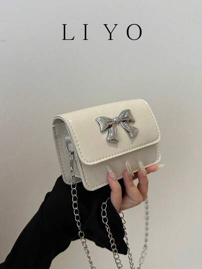 Bolso de hombro con cadena pequeña para mujer, bolso cuadrado pequeño con solapa y decoración de mariposa de estilo elegante, bolso de mariposa de