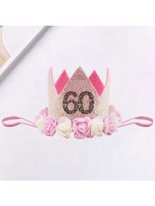 Handmade Felt Realistic Flower Crown Hat For Birthday Party, Pink & White 20th Adult Birthday Crown Hat, 30/40/50/60/70 Years Old Birthday Celebration Party Crown Birthday Hat, Birthday Party Hat