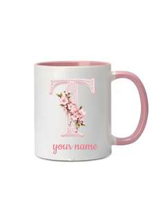 1pc Personalized Floral Initial Coffee Mug, 11oz Ceramic Cup, Customizable Name Design, Elegant Floral Monogram Ceramic Mug, Perfect Gift For Mom, Grandma, Sister, Friend, Suitable For Anniversary, Birthday, Party, Coffee Shop Decor, Christmas, Thanksgiving, Teacher's Day - Multicolor - View 6