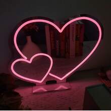 1 Peça Espelho de Coração Fofo Sinal de Néon Luz LED Brilhante Alimentado por USB - Decoração para Banheiro, Salão de Beleza, Quarto, Bar, Hotel, Presente Perfeito para Aniversário e Feriados - luz policromática - Visão 6