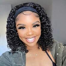 DAISI Headband Wig Human Hair Curly Wigs For Black Women Brazilian None Lace Front Wigs 150% Density Natural Black Headband Wigs Gluel Wig With Elastic Band For Beginners 10 Inch - HeadbandJCBobWig - View 1