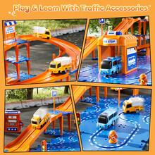 [Orange & Blue] 4-Tier Race Track Puzzle Kids Car Track Set For Kids 3+ With 3 Cars, Vehicle Toy Transportation Parts, Toddler Truck, Floor Puzzle Track Car Gift For Boys And Girls 3 4 5 6 7 8 Years Old - 藍色 - 查看 3