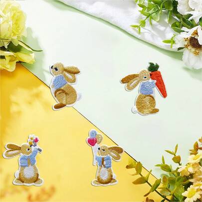 3/4 Pcs Easter Cute Bunny Embroidered Patches | Iron-On/Sew-On DIY Appliques For Clothes, Dresses, Bags, Hats, Jeans & Backpacks