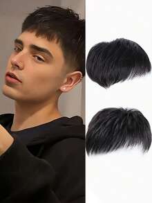 1pc Men's Short Wig - Men's Hair Topper. Fashionable, Invisible Hair Topper Designed For Thinning Hair And Covering "Mediterranean-Style" Baldness. This Stylish Seamless Flip-Style Wig Has A Natural, Invisible Appearance, Straight Hair Texture, And Soft Feel, With Fully Customizable Styling., Halloween - Multicolor - View 6