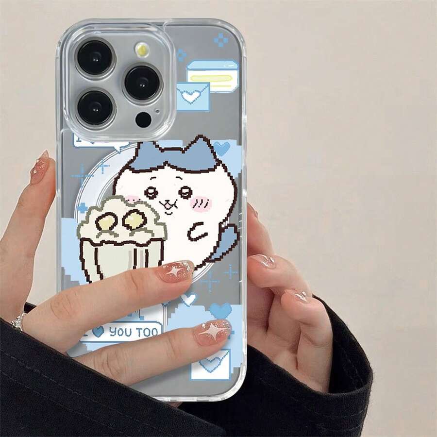 Cartoon cat phone case suitable for S21 S22 S23 S24 S25 Ultra Plus S23 S24 FE A03CORE A03S A04E A04 A05 A05S A06 A12 A13 4G 5G A13 A15 A16 A23 A24 A25 A32 A35 A54 S20FE S20PLUS S20ULTRA S20 S21FE A34Tpu Transparent magnetic suction is simple and elegant, easy to charge, and acrylic material has a better hand feel - Estuche magnético transparente - SKU1 - Gato de dibujos animados - Ver 1