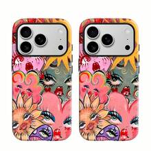 Estuche para teléfono con patrón de cara colorida Compatible con estuches para teléfonos   17  16 Pro Max  15 Pro Max  13 y  12 Material dos en uno resistente al agua, a prueba de caídas y rayones, una excelente opción para familiares, amigos, seres queridos, novios/novias y regalos de Año Nuevo - Blanco - Ver 1