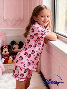 Disney Bộ áo và quần short tay ngắn in hình chuột Minnie và trái tim dễ thương dành cho bé gái tuổi teen, được cấp phép chính thức, thích hợp cho trang phục thường ngày mùa hè trong nhà, ngoài trời và dự tiệc. - Hồng - Xem 4