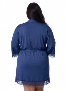 Plus Size Robes & Robe Sets - Navy Blue - View 2