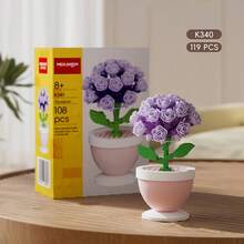 迷你花盆積木套裝 – 花卉花瓶組裝玩具，含玫瑰、向日葵、多肉植物和鈴蘭，ABS微積木植物主題桌面裝飾，情人節、母親節、生日和聖誕禮物 - 彩色 - 查看 1