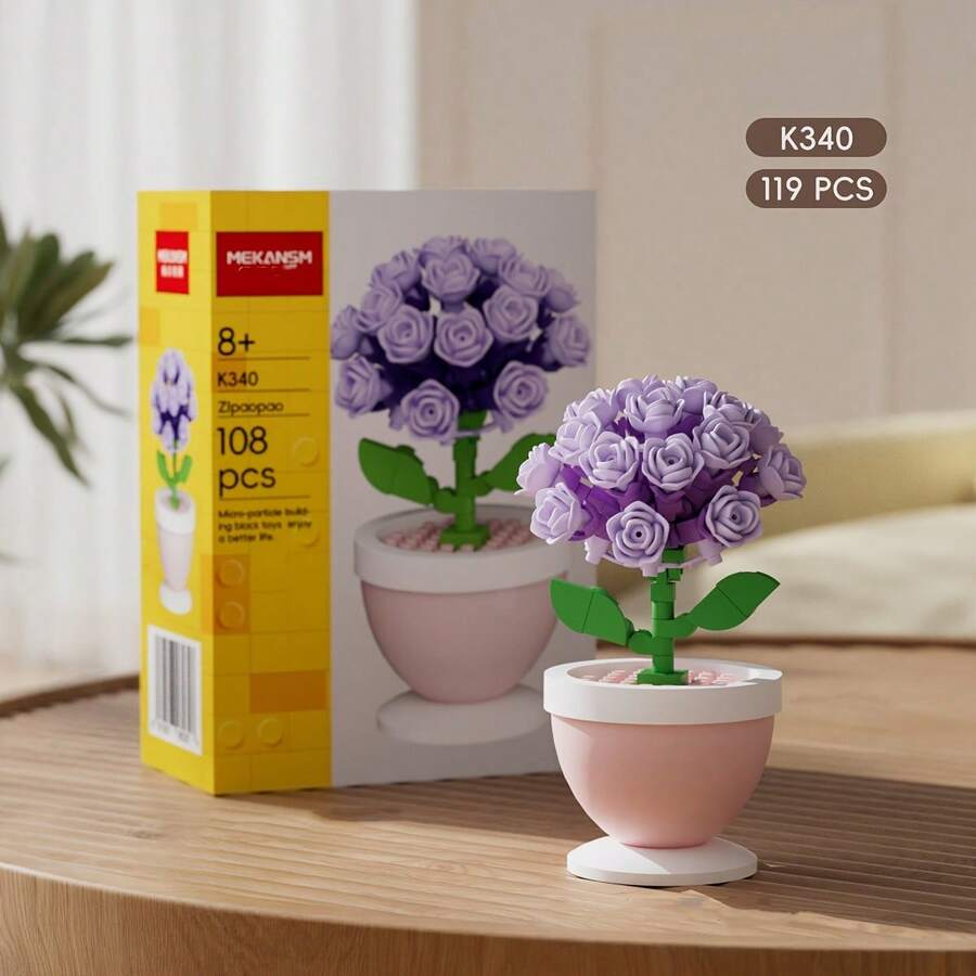 迷你花盆積木套裝 – 花卉花瓶組裝玩具,含玫瑰、向日葵、多肉植物和鈴蘭,ABS微積木植物主題桌面裝飾,情人節、母親節、生日和聖誕禮物 - 彩色 - 查看 1