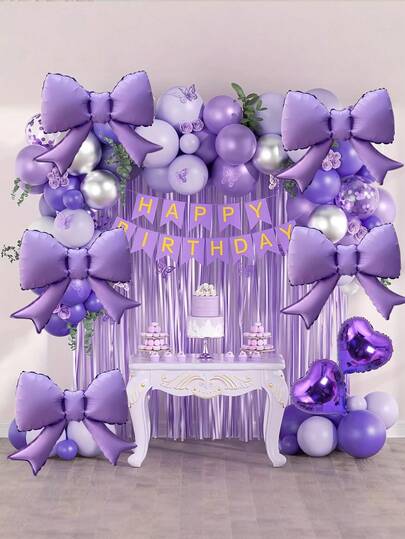 5 piezas de globos con lazo y corazón de perla de color morado mate y dorado, adecuados para fiestas de cumpleaños, decoración de fiestas, aniversarios, festivales, fondos, fiestas al aire libre, creación de ambiente y decoración fotográfica