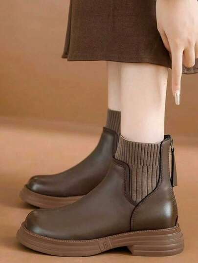 Thick Sole Boots Girl Shoes, New Knitted Ankle Boots, Elastic Zipper Non-Slip Versatile Boots, Suitable For All Seasons