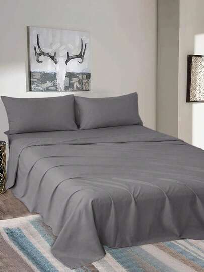 Juego De Sábanas Matrimonial De 4 Piezas / (1 Forro, 1 Sábana/ 2 Fundas) Diseño Liso De Color Sólido Para Cama 3000 Hilos, Ejido Suave Y Agradable Para La Piel, Transpirable Y Cómodo