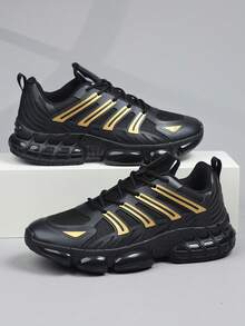 时尚休闲男鞋，经典时尚男士运动鞋系带跑步鞋，个性化男士运动鞋街头休闲鞋 - 黑色 - 查看 4