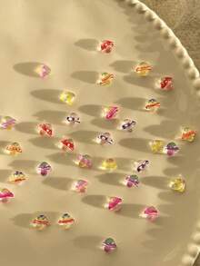 20个新款全息迷你蘑菇卡通美甲装饰，3D透明小蘑菇树脂DIY美甲配件，美甲水钻，情人节美甲装饰 - 彩色 - 查看 2