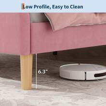 Base de Cama Tapizada con LED, Cabecera y Pie de Cama Ajustables, Cama Plataforma Princesa de Terciopelo para Niñas y Adolescentes, Soporte de Listones de Madera, No Requiere Resorte de Caja, Montaje Fácil - Reina rosa - Ver 6