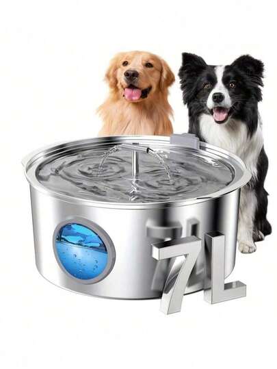 7L/1,8 Gal/236 oz Dispensador de agua automático por gravedad para mascotas con sistema de filtro - Bebedero de acero inoxidable resistente para perros y gatos, adecuado para razas grandes, hogares con varias mascotas - Ideal para Great Danes, Mastines, Pastores Alemanes - Fuente de agua automática para perros