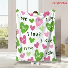 2D Printing 1Pc Heart I Love You Slogan Blanket, Machine Washable Easy To Clean, Breathable Not Stuffy, Sofa/Bedroom/Nap/Reading Corner, Portable Travel, Brighten Home Atmosphere, Blanket, Valentine's Day - As Shown In the Figure - View 3
