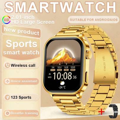 ESFOE 新款智能手表，100多种运动模式，防水，适合日常使用，高清分辨率，天气预报，活动追踪，拍照定时器，来电通知，多功能智能运动手表，男女皆宜