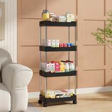 黑色小型落地式滚动置物架，多层设计，适用于浴室、卫生间、缝隙、客厅、厨房等场所，可作为多层置物架、小型滚动置物架、家居浴室装饰、浴室收纳整理架、秋季装饰或返校季装饰。 - 黑色 - 查看 11