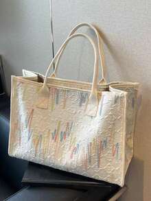 Korean Style Niche Design Dopamine Minimalist Lightweight Versatile Embossed Large Capacity Casual Commuter Shoulder Tote Bag - White - View 2