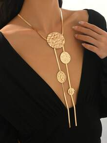 1pc New Creative Asymmetrical Geometric Circle Middle Eastern Europe Exaggerated Long Y-Shaped Necklace, Suitable For Party And Outfit