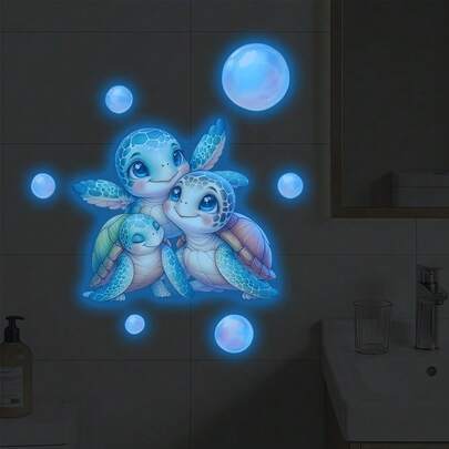 1/3 st söta väggklistermärken med havssköldpaddor som lyser i mörkret, lämpliga för badrum, sovrum, vardagsrumsinredning, vattentäta PVC självhäftande, lätta att rengöra