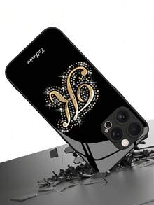 1 ốp lưng điện thoại bằng kính cường lực in chữ cái mạ vàng tùy chỉnh, tương thích với iPhone 17 Pro Max/17 Air/15/16 Pro/14 Plus/13 Pro/12 Pro Max/11/Xs Max/8/7/6 Plus, S24 Ultra/S25 Ultra, Redmi NOTE 13/14, Redmi K40, Mi 11, quà tặng doanh nhân thời trang tùy chỉnh, phong cách lấp lánh sang trọng. - màu đen - Xem 7