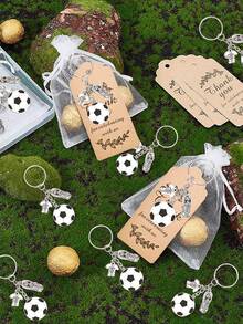 Football Player Keychain Set, With Shoe Charms And Mini Ball Charm, Lovely Gift With Thank You Card And Organza Bag, Suitable For Holiday Party, Birthday, Graduation, Halloween, Christmas - Multicolor - View 1
