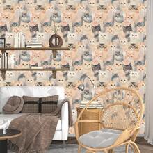 1卷可爱猫咪动物壁纸，精致室内装饰膜，适用于客厅、卧室等各种房间墙面装饰，家居墙面翻新壁纸，易于安装，手工工艺膜 - 彩色 - 查看 3