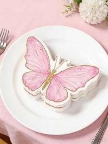 40张粉色蝴蝶图案一次性纸巾，粉色蝴蝶主题纸巾，适用于蝴蝶主题生日派对装饰、婚礼装饰、婴儿派对装饰、家居装饰、桌面装饰、蝴蝶装饰、派对用品、婚礼用品 - 粉紅色蝴蝶 - 查看 5