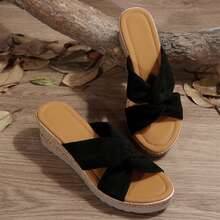 Women's Comfortable Wedges Heels Sandals Summer Bow-Knot Flats Wear-Resistant Beach Travel Slippers Shoes Platform Sandals Summer Outdoor Beach Walking Travel - màu đen - Xem 8