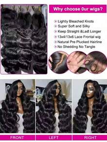 34 Inch Glueless Wigs Human Hair Pre Plucked 13x4/13*6 HD Lace Front Wigs Human Hair Glueless 200% Density Body Wave Lace Front Wigs Human Hair With Baby Hair Natural Black - SNatural - 查看 5