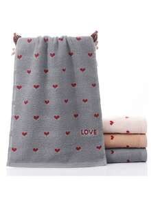 1pc Cotton Absorbent Heart-Shaped Thick Couple Towel - White - View 4