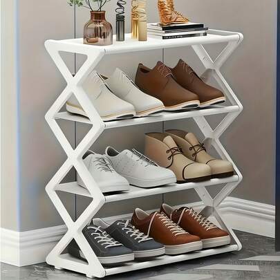 4-stöckiges Schuhgestell | platzsparende Aufbewahrungslösung, X-förmiger Kunststoffrahmen Organizer, Retro-Design, ohne Montage, geeignet für Eingangsbereich, Schrank, Küche, robuste Regale für alle Jahreszeiten (nur für Kochzwecke)