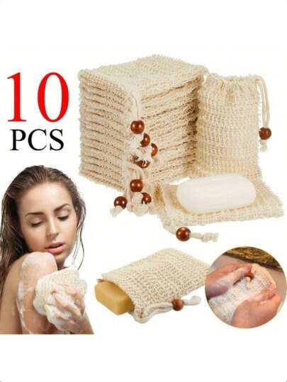 1/3/5/10pcs Mesh Exfoliating Soap Bags, Natural Sisal Soap Saver Bags, Shower Soap Pouch, For Massage And Exfoliation (5.5 * 3.5 Inches), Home Bathroom Decor, Autumn Decor, Back To School Decor (Style And Color Random)