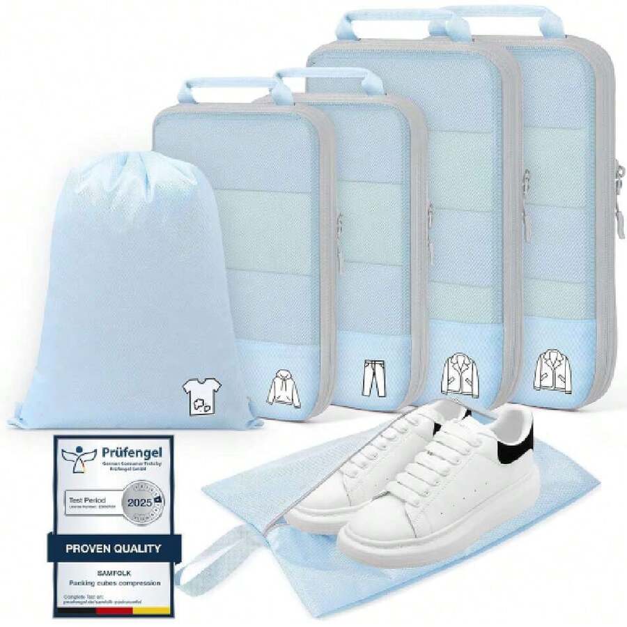 Compression Pacubes For Travel, Weight 6 Set Bags Cruise Must Haves For Luggage Carry On Suitcase And Clothes Organizer, Durable Vacation Essentials And Accessories Gifts For Women And Men,39303039 - 藍色 - 查看 1