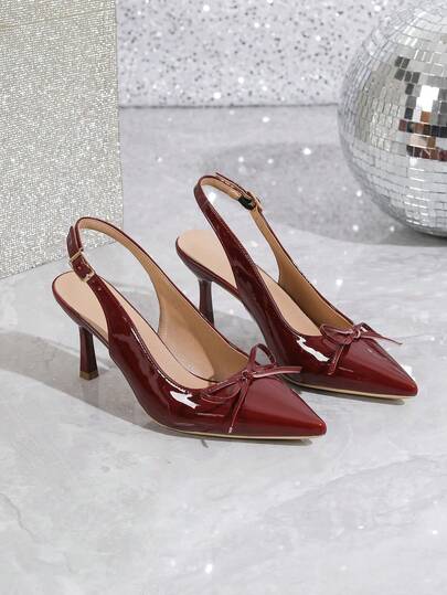 女士时尚酒红色尖头细高跟派对鞋，适合正式场合、派对、通勤、约会、聚会和度假。