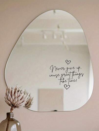 “永不放弃，大事需要时间”励志镜面贴纸 - 哑光乙烯基贴纸，适用于家居、汽车车窗装饰、浴室、厨房或客厅的励志名言，镜面墙贴