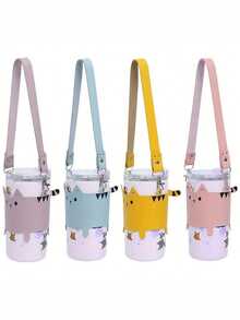  Water Bottle Handle Strap Water Bottle Sling Carrier Holder Strap Mug Tumbler Holder Cute Cat Design Anti Scalding Hand-Held Handheld Cup Sleeve