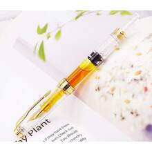 Lanxivi Yongsheng 3011 Demonstrator Clear Classical Fountain Pen Fine Nib Arrow Clip, Piston Filling System, Gold Trim, Set Of 4 Pieces In Transparent Color - 3011 - 查看 9