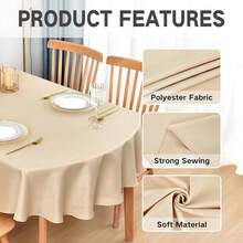 [Free Shipping]Oval Tablecloth 52x70 Inch Polyester Fabric Table Cloth Solid Beige Heavy Duty Table Cover Washable For Dinning Home Party - Beige70inchx52inchOval - View 5