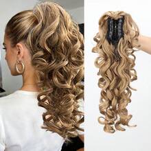 Synthetic Fiber Material Light Gold Curly Wave Braided Ponytail Wig. Easy To Wear And Suitable For Daily Use. - Multicolor - View 3