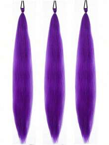 1-3pcs 26 Inch Deep Purple DIY Braiding Hair Extensions | Women's Synthetic Yaki Straight Heat Resistant Fluffy Ponytail | Suitable For Halloween, Christmas, Holiday Parties - Purple - View 10
