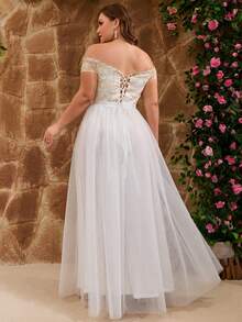 Váy cưới trang trọng kiểu dáng cổ điển thanh lịch, trưởng thành, có khóa kéo, đính kim sa, lưới vá, váy cưới dạ hội, tiệc tối trang trọng, mùa xuân/hè/thu - trắng - Xem 3