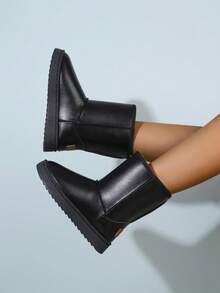 1 Pair Thick Plush Tall Boots, Thick Sole Versatile Women Slip-On Mid-Calf Boots - Multicolor - View 5