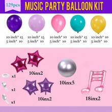 144件套音乐猎人KPOP主题气球拱门套装，包含爆裂星、迪斯科星、星形和音符铝箔气球，以及浅粉色、深紫色、浅紫色和蓝色乳胶气球。适用于生日派对、舞会装饰、单身派对和迪斯科主题活动。 - 彩色 - 查看 7