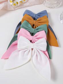 6pcs/Set Girls Solid Color Soft Velvet Big Bow Hair Clips Accessories, Headwear Barrettes For School And Daily Use - Multicolor - View 2